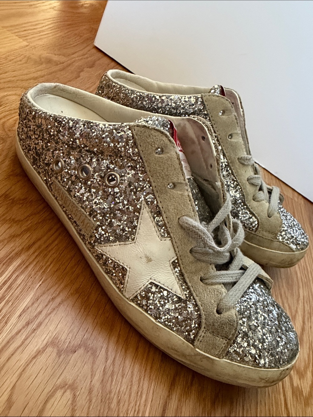 Golden Goose Silver Glitter Star Lace-Up Sneakers